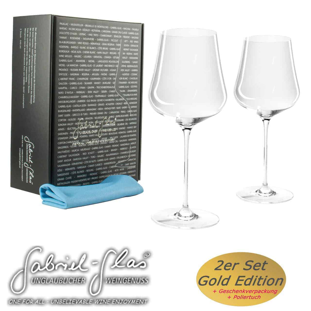 Gabriel Glas Gold Set: Edle Gläser im Set für Weingenuss auf höchstem Niveau – perfekt für Kenner und Genießer+ spezielles Pflegetuch