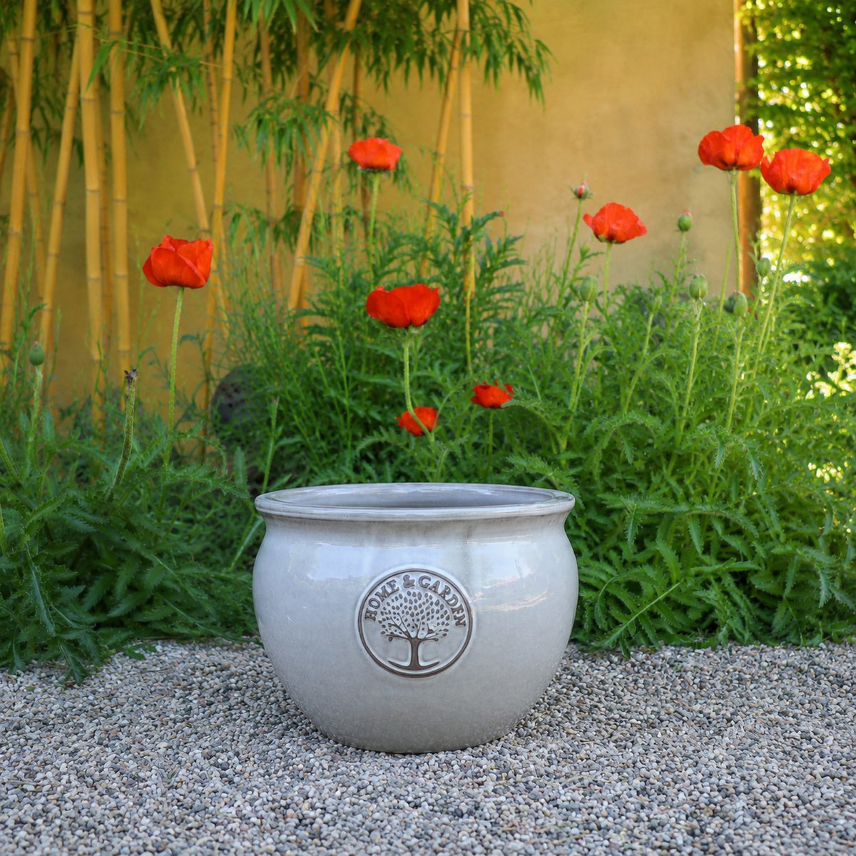 Bauchiger glasierter Pflanzkübel "Cappuccino" Durchmesser 16-38cm