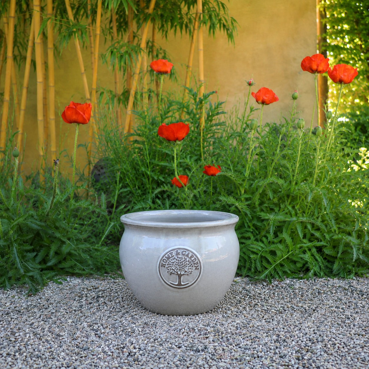 Bauchiger glasierter Pflanzkübel "Cappuccino" Durchmesser 16-38cm