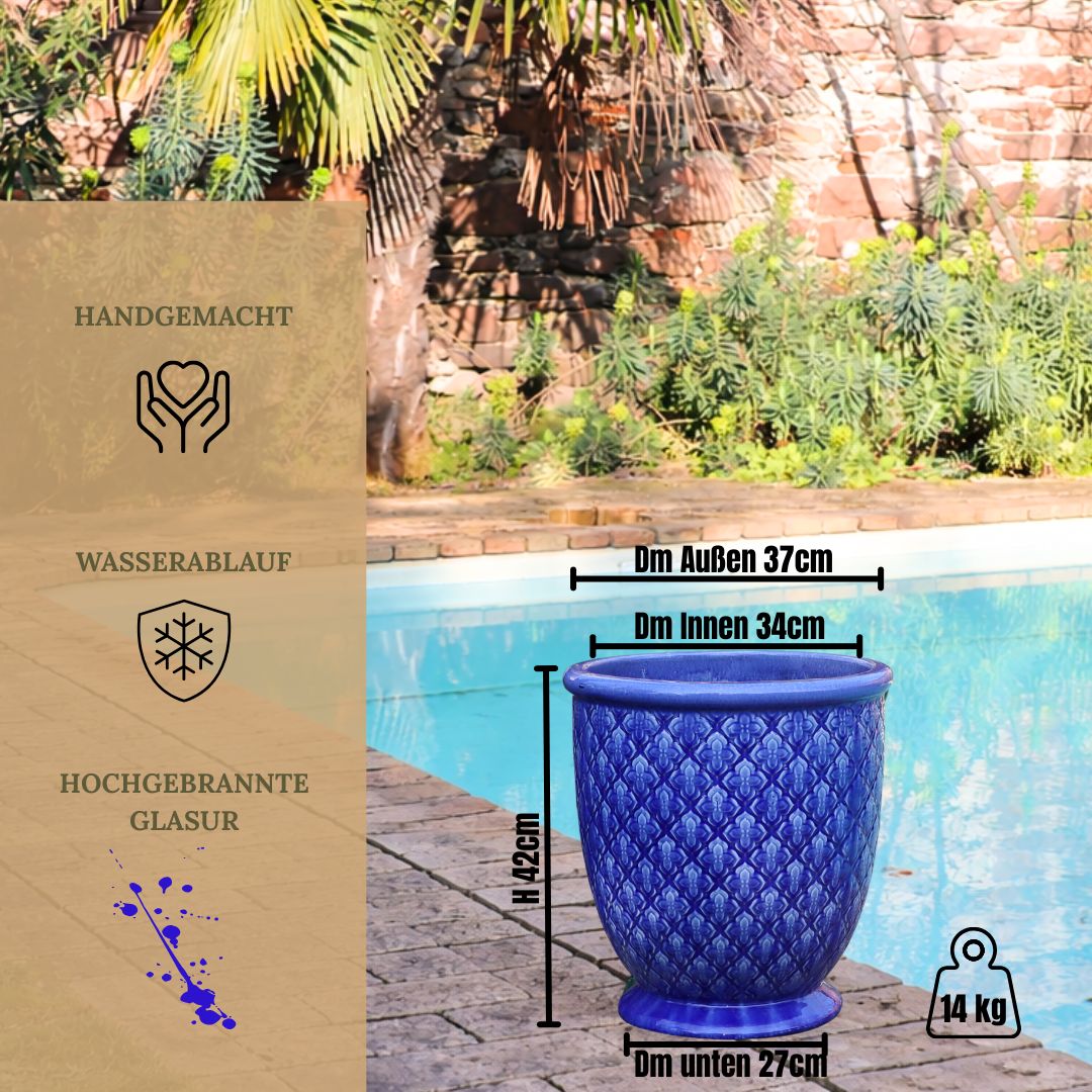 Glasierter Pflanzkübel "Indigo Provence" in Kobaltblau Höhe 30,5 bis 54 cm