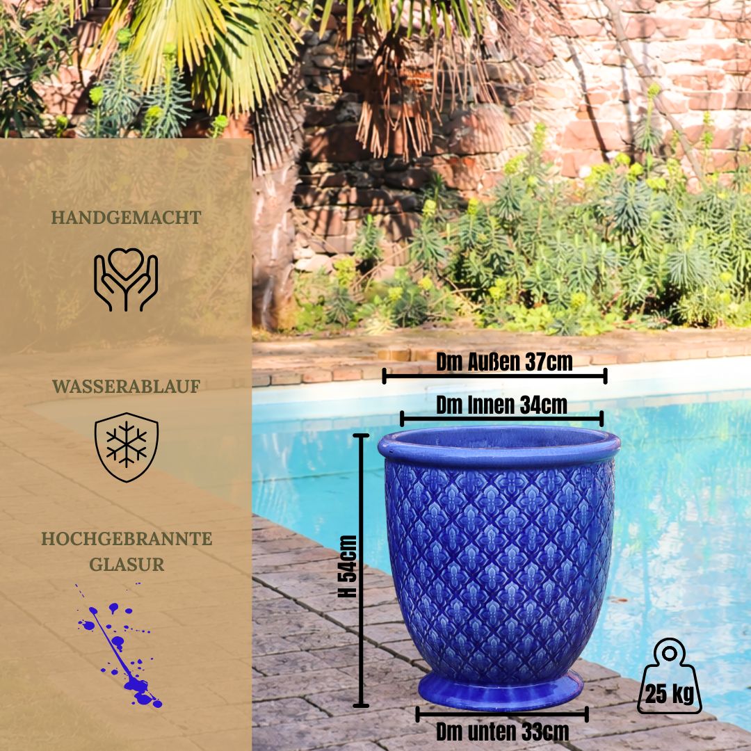 Glasierter Pflanzkübel "Indigo Provence" in Kobaltblau Höhe 30,5 bis 54 cm