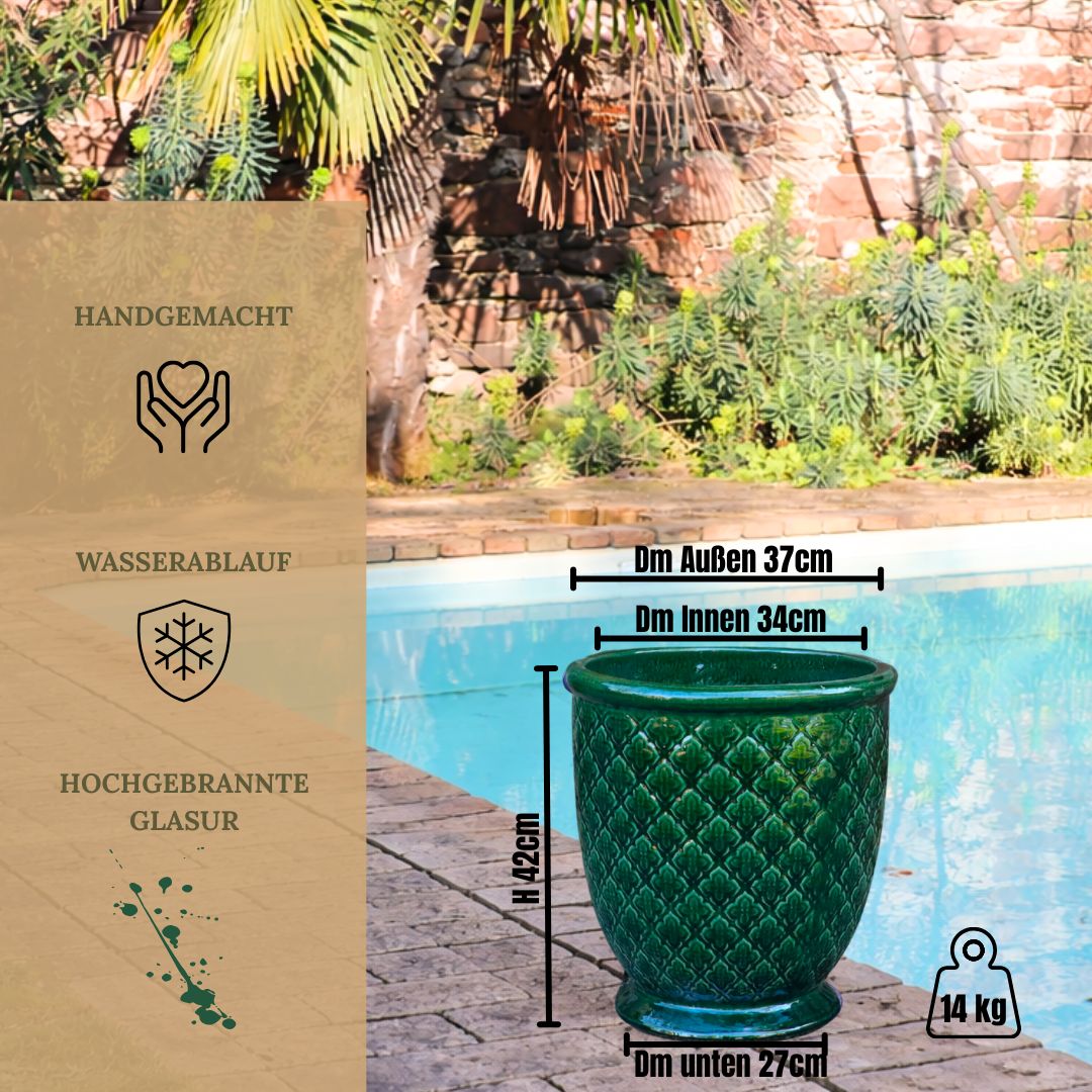 Glasiertes Pflanzgefäß "Jade Provence" in Dunkelgrün Höhe 30,5 bis 54 cm