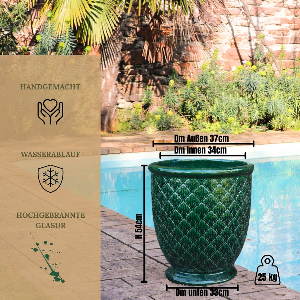 Glasiertes Pflanzgefäß "Jade Provence" in Dunkelgrün Höhe 30,5 bis 54 cm
