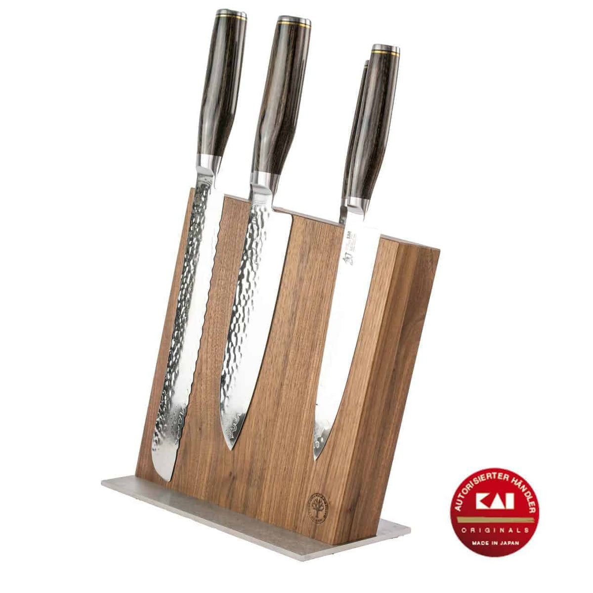Exklusives Messerblock Set, KAI Shun Tim Mälzer Damastmesser mit hochwertigem Magnet-Messerblock Böker