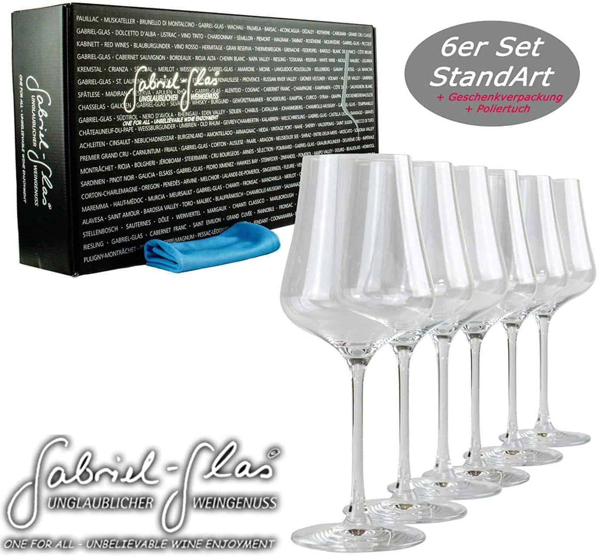 Gabriel Glas StandArt Universal-Weinglas mit Poliertuch